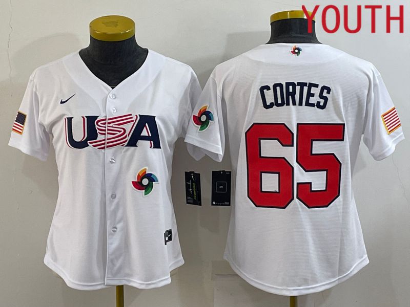 Youth 2023 World Cub USA #65 Cortes White MLB Jersey9